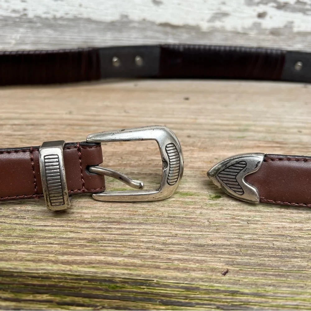 Genuine leather belt with silver metal Conchos. Size 40.